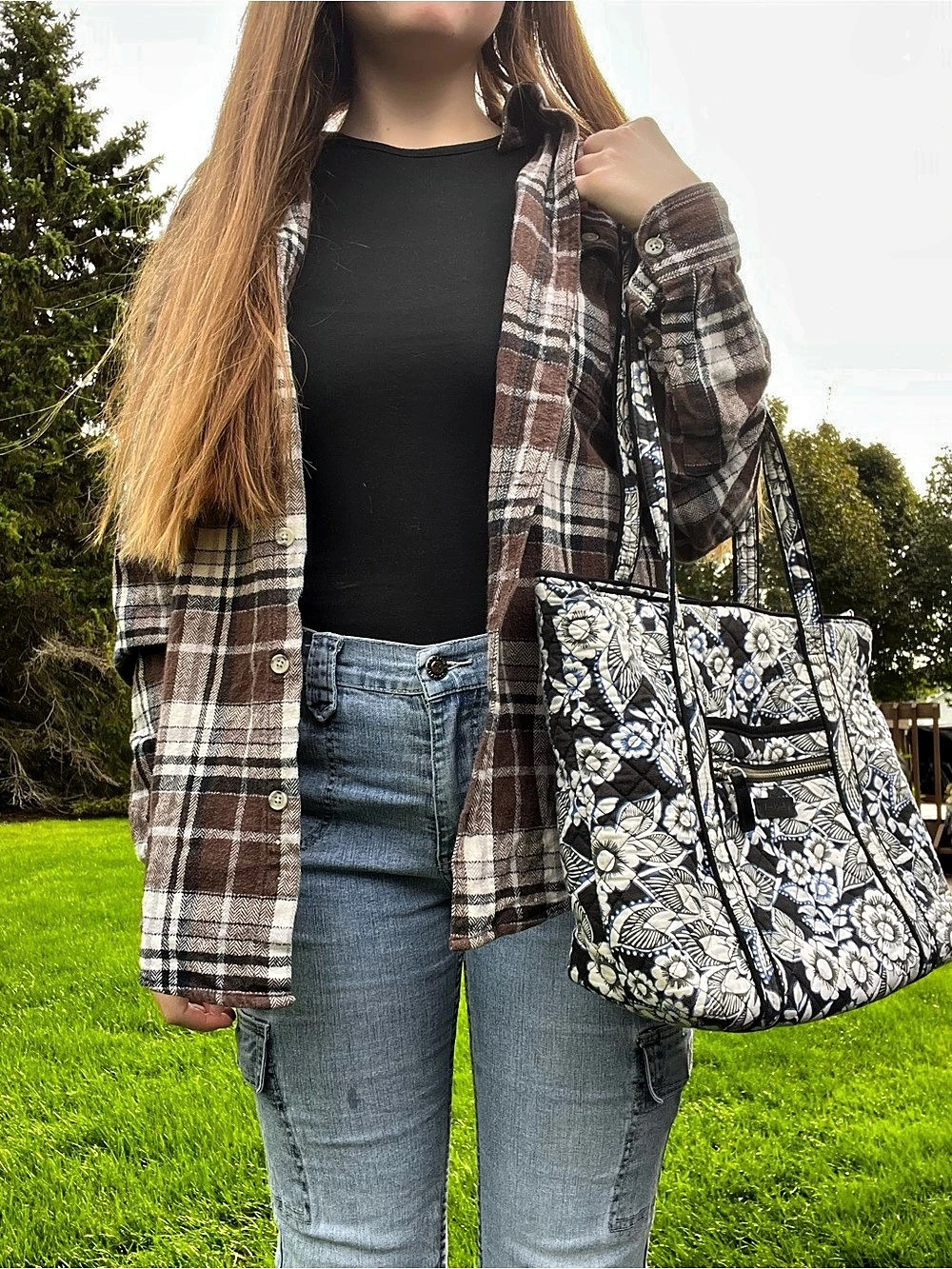 Vera Bradley Iconic Vera Tote Floral Bag Black & White